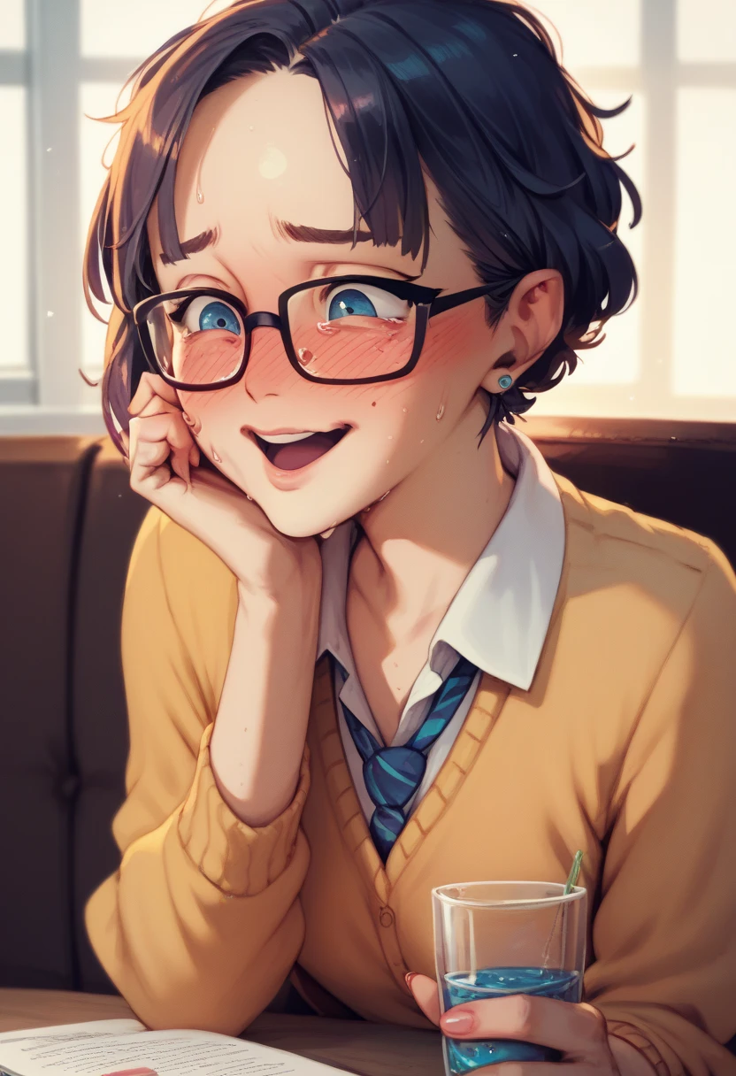 nerdy girl,  corto, glasses, nervous