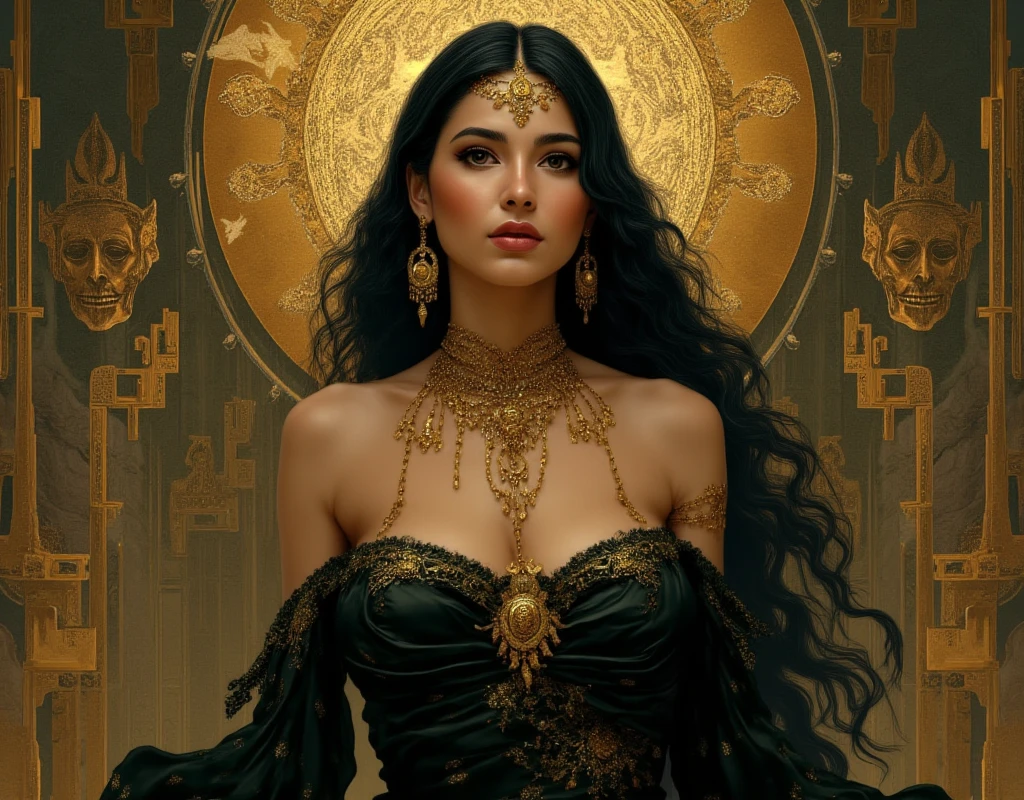 Adult woman, navy blue hair, The ends of gray hair, hairlong, beautiful hairstyle, hair ornament, white eyes, Chinese Clothing, Ornaments, Rings, Heels, Ancient Chinese themes, looking a viewer, Happy smile, overhead view, Lies on the money, gold coins, A mountain of money, Fantasy art, Beautiful painting of characters, Works of art in the style of Guvaika, epic exquisite character art, stunning character art, Beautiful rich Woman, perspective, really happy, closed eye, overhead view(reference sheet:1.5)anime, flat vector art, {stunning male Egyptian angel}, Luminous Studio graphics engine, goth Renaissance, long black hair with gold streaks, ethereal gold irises, tan skin, perfect and detailed angular sharp diamond shaped human face, Gold, Dragon tracing, full lips, {defined eyebrows}, crystals, glitter,Dragon detailed background,red uniform, sharp focus, perfect anatomy, extremely detailed illustration, approaching perfection, dynamic, intricate details, ultra high definition, 8k resolution, glamour, glimmer, ethereal, {art by Ayami Kojima}, {art by Heise}, artstation, aesthetic, gothic, Lace, concept art, smooth, dreamy, backlit, fantastical, shadows, smooth, illustration, androgynous