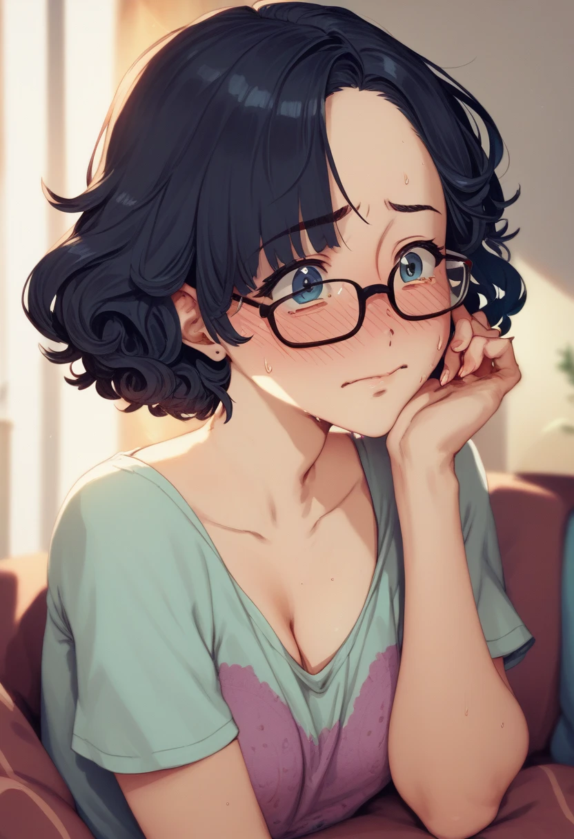 nerdy girl,  corto, color negro,glasses, nervous, abergonzada, disheveled