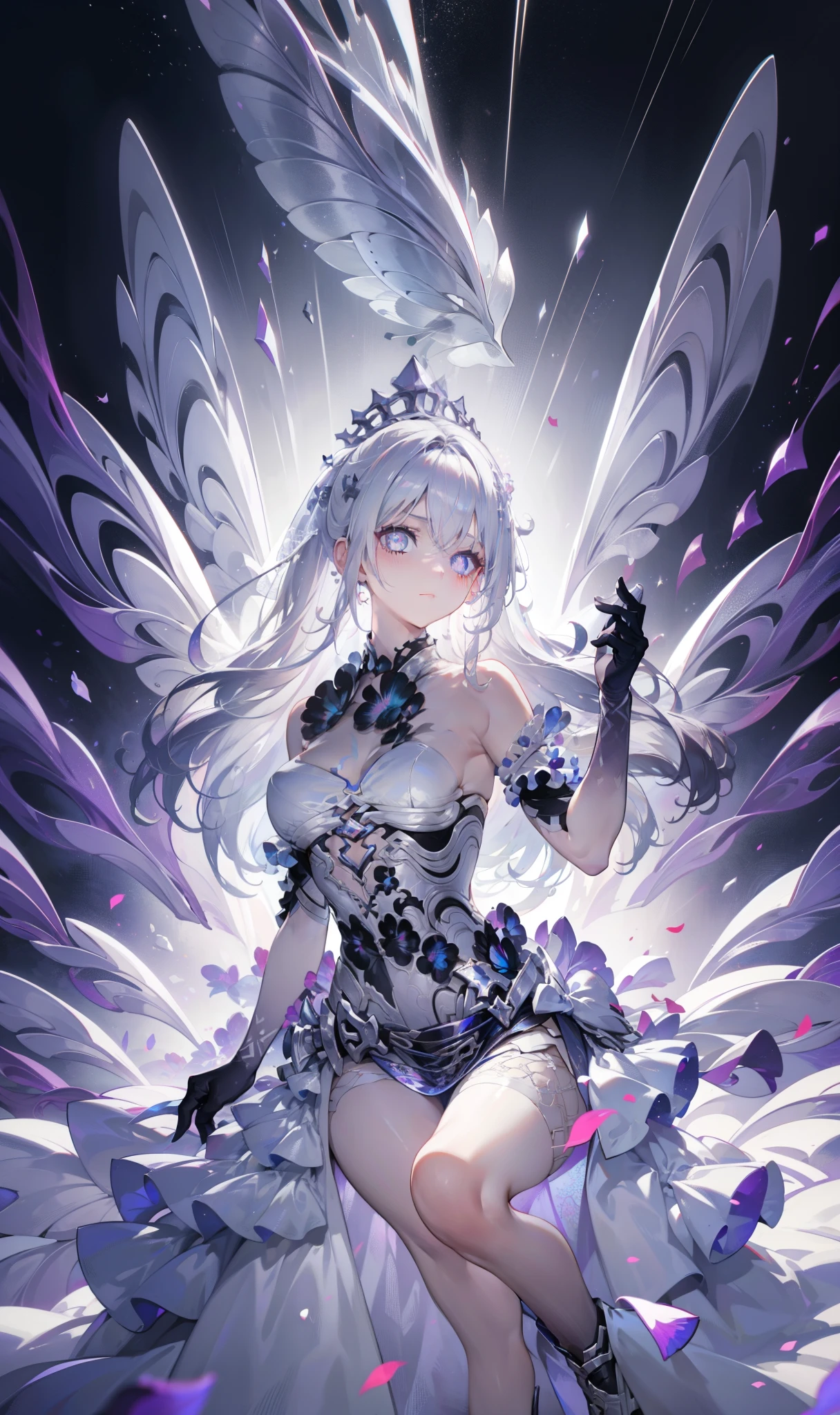 animal、Cute White cat、Beautiful purple eyed cat、White crown、White and purple vampire wings、Glare、Rin々Funny face、beautiful、blue Moon、Lots of blue light、Fantasy White cat,Facial close-up enhancement,AmbiLight,The colors are vivid and bright,Black background,haze,Detailed depiction,Rich details,Explosion of imagination,Surreal,Ultra-realistic,masterpiece,8k,Light,Tyndall effect