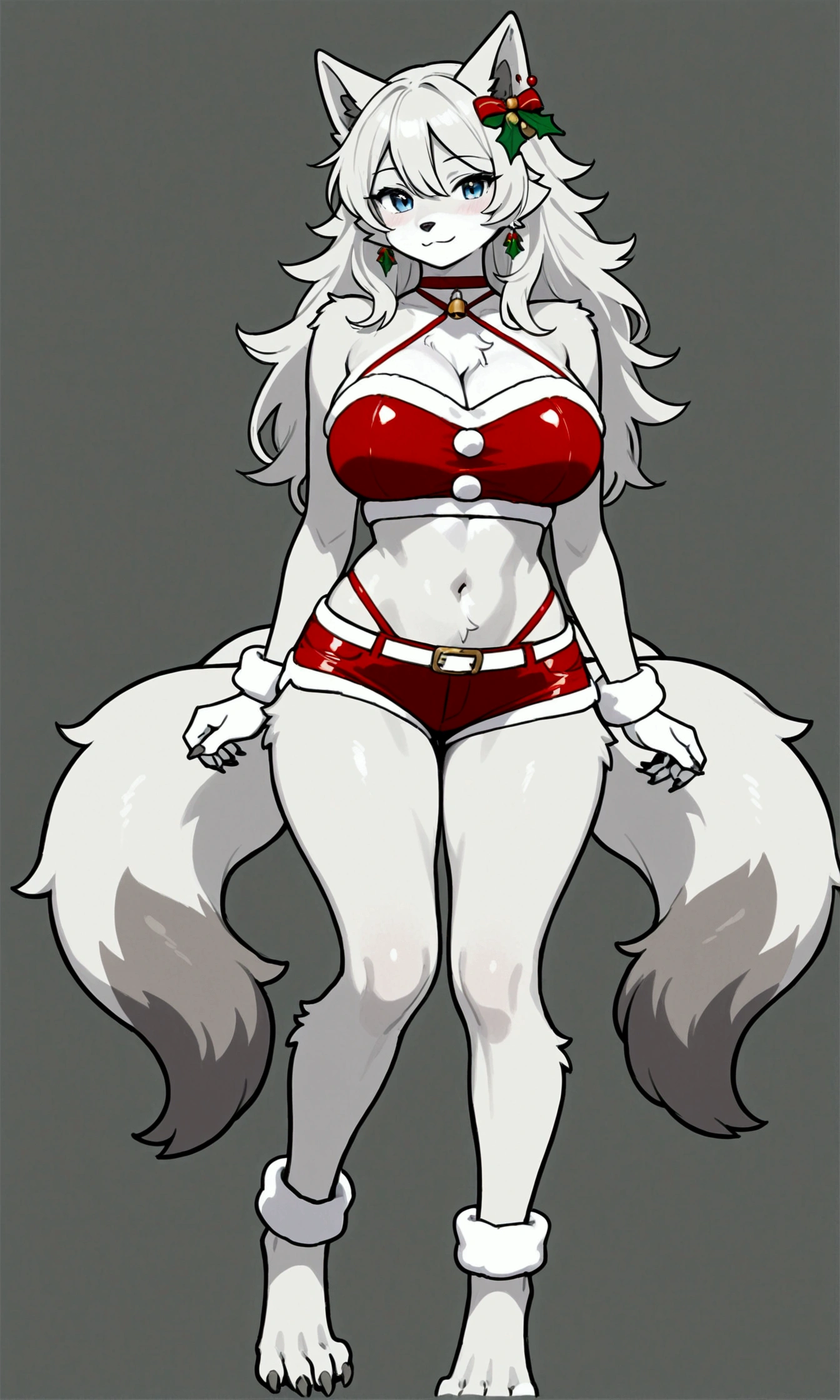 Femboy, long white hair, huge breasts, geisha outfit, fox ears, 9 fox tails, 4 arms, full body.