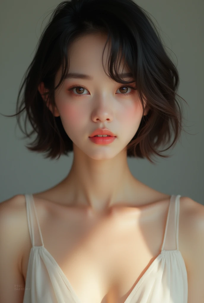 (ung girl:1.3), 18yo, very short hair, brown eyes, fair skin, cute idol, beautiful girl with beautiful details, (shiny pink lips:1.3), extremely detailed eye and face, (sheer tube top with wide open breasts:1.3), Bare shoulders, (Bare chest, areola, nipples:1.4), (Best Quality:1.4), Super Detail, High quality, Realistic, extremely detailed CG unified 8k wallpaper, ighly detailed, High-definition raw color photos, professional photograpy, Realistic portrait, Cinematic Light, Beautiful detailed, (Realistic skin:1.2), depth of fields,