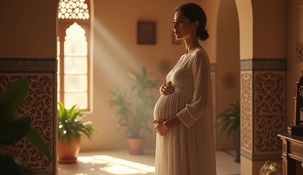 Pregnant Egyptian woman in a temple in 218