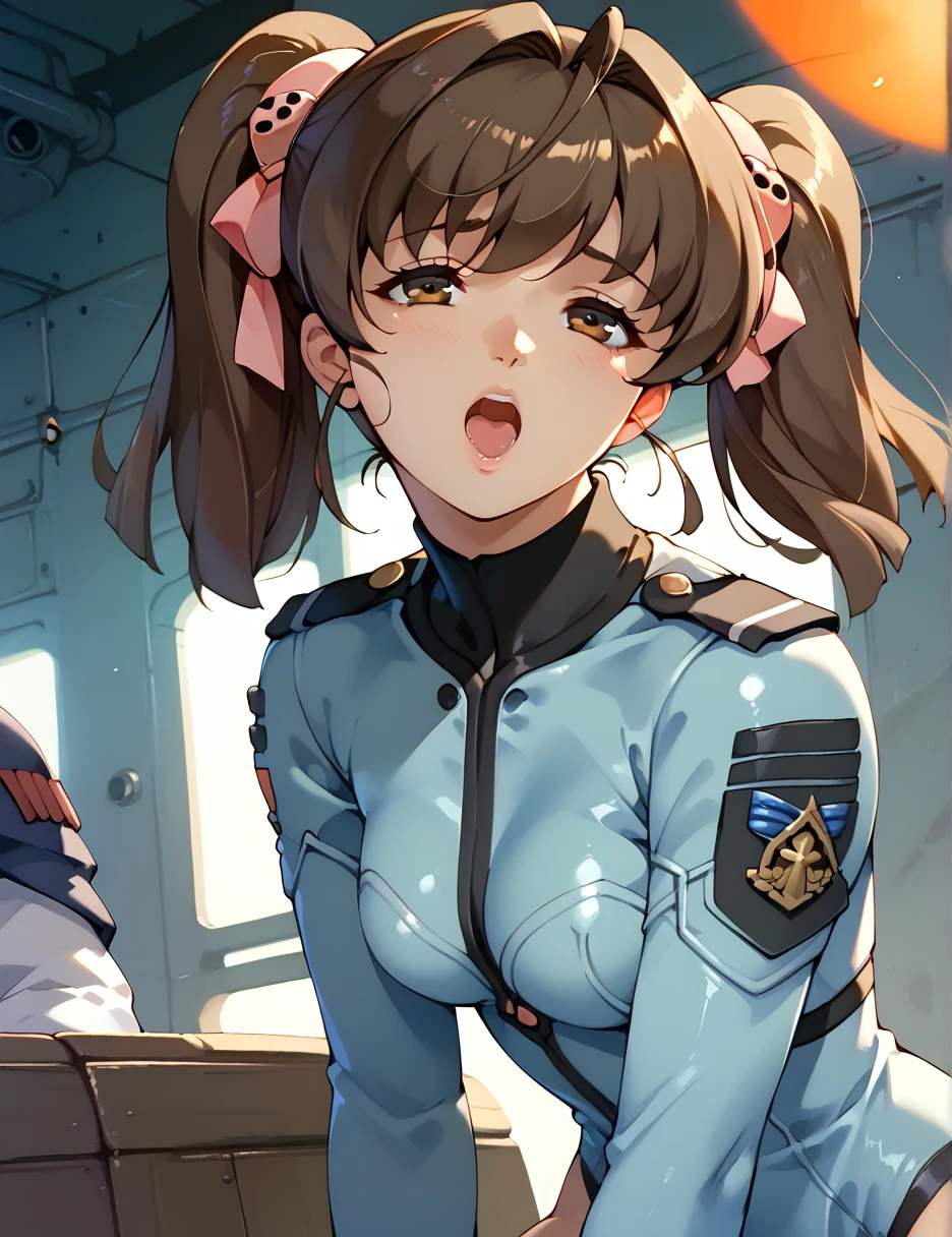 Misaki Yuria  |   Space Battleship Yamato 2199 、  Standing 、  twin tails、  Bodysuit  、 cat 、  orgasm 、 ,   brown hair  , Growing your hair ,   twin tails,   brown eyes ,