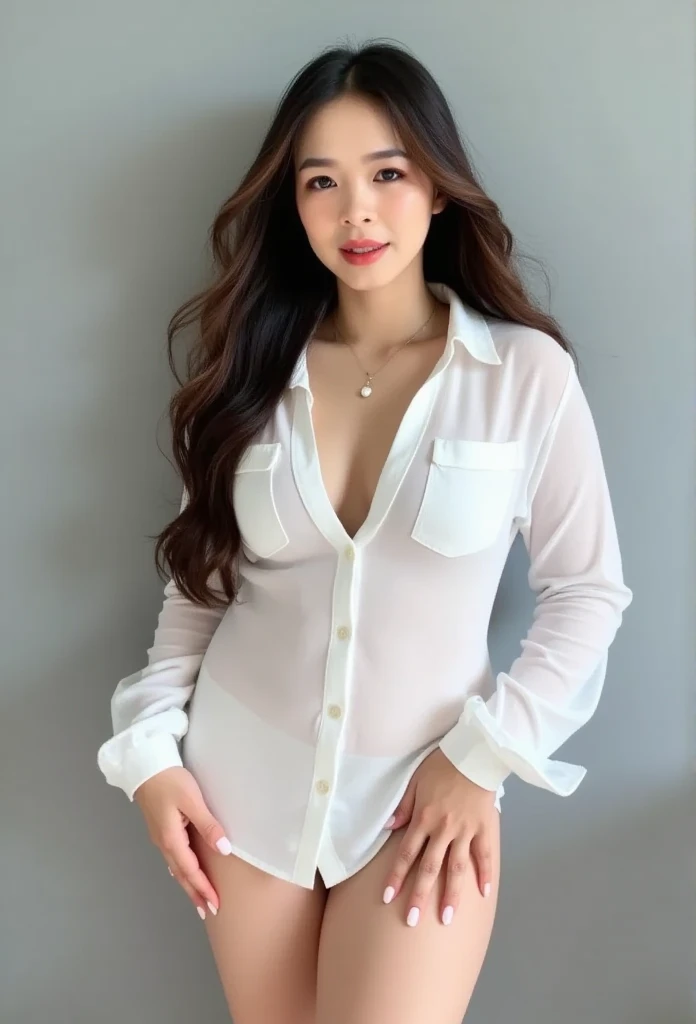 Highly detailed CG Unity 8K wallpaper, With the highest quality, super detailed, Maste Piece, Realistic, photograph realistic, extremely detailed cute girl, 25 years old, blush,, Round eyes, medium breasts, looking viewer, Half body shot , blouse , (showing panties) , kitchen , sit at the desk , cross legs