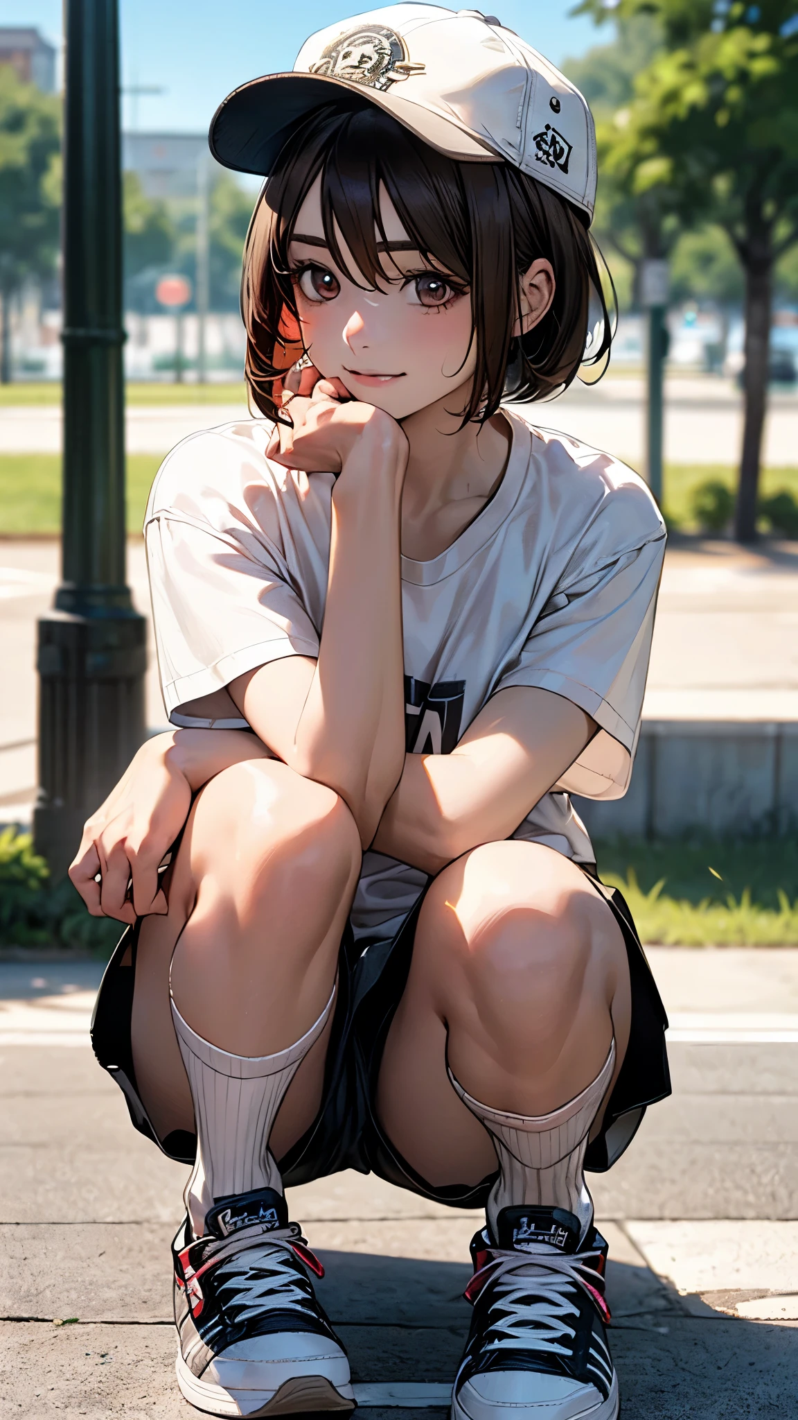 Anime girl sitting on the ground with her hand on her chin - SeaArt AI