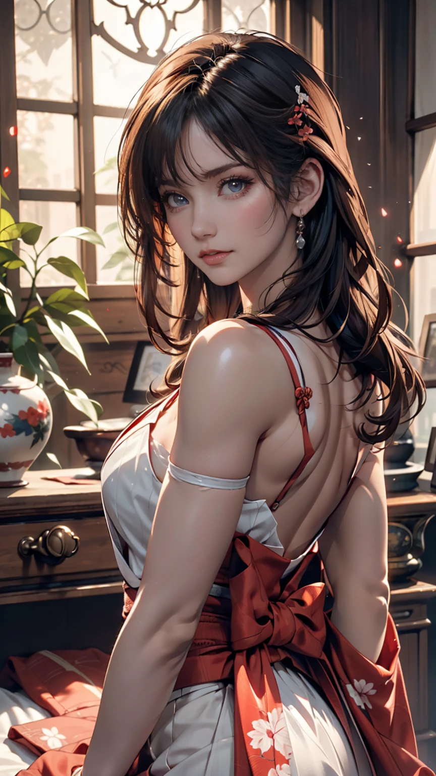 One person, alone, Promotional Art, By Mika Picazo, masterpiece, Exposing shoulders, ponytail, View your viewers