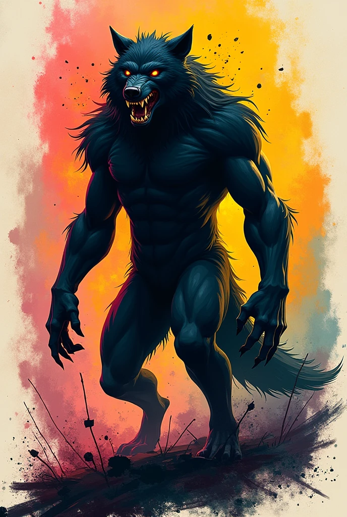 Werewolf, illustration, Abstract, silhouette, sputtering art, colorful,