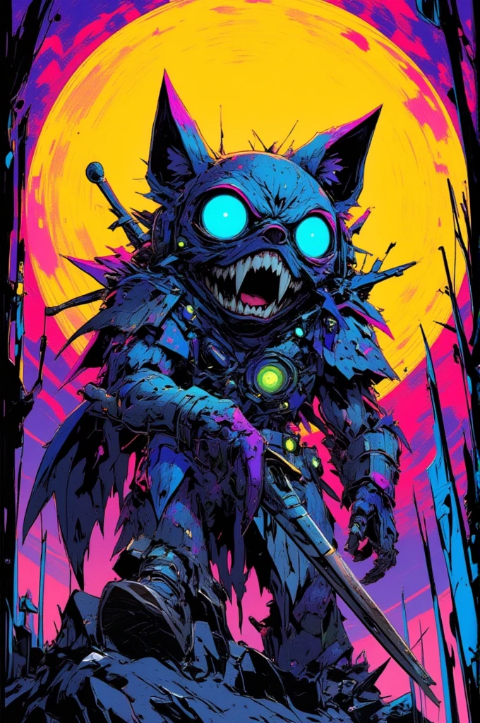  Illustration of a wolf man,Inspired   , Vivid cartoon art,  ,  Jeff Sort &#39; style for stilets, by justin gerard,  Graffiti Monster ,   Android Jones and Chris Dyer, Toyism, Monster Art, urban art   style, urban art  ,  グラフィティアート style for stilets ,   wonderful、Hyper Pop、 colorful ,full moon