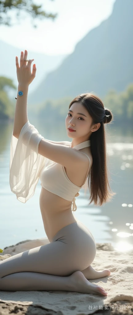 1 girl, hot summer and pure cuteness by the sea, wearing colorful deep V tulle see-through clothing, colorful surf suit, with a happy smile, affectionate, surfing, water, wet, moist, sea splash effect, water splashing body, clothes reflective, standing on a surfboard,