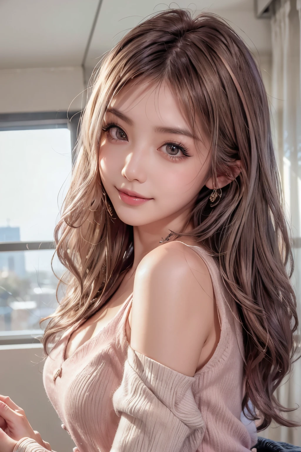 (European face:2), (36 years:1.8), (masturb with dildo in pussy:1.5), (tmasterpiece: 1.4), (8K, present, RAW photo, beste-Qualit: 1.4), beatiful face, (A real female: 1.5), (caramel hair, hairlong: 1.3), hair-style, realistic eyes, beautiful detail eyes, (real-looking-skin: 1.3), Beautiful skin, Attractive, extra high resolution, ultra realisic, hight resolution, the golden ratio, (Detailed Face: 1.4), (naked body:1.4), thin body, (long light brown wavy hair:1.5) , (NSFW:1.6), by the window wide spreads legs, (big round eyes:1.3), (covered in sweat:1.5),