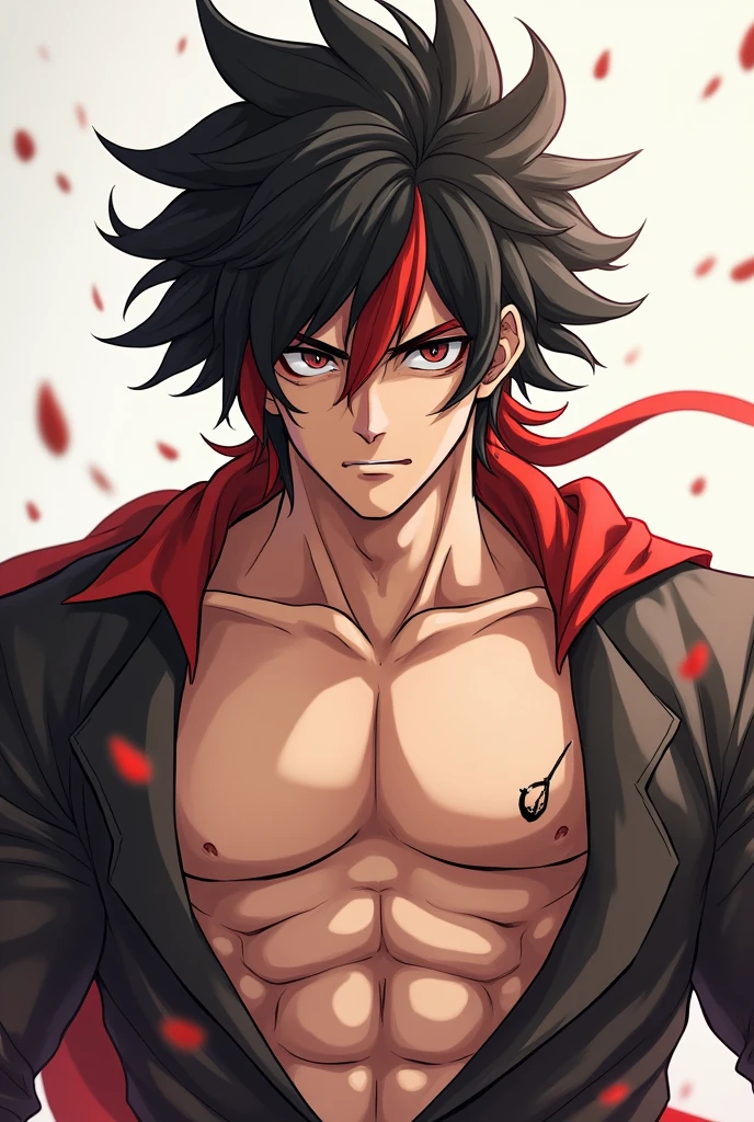 Homem nativo havaiano com olhos vermelhos ardentes, cabelo preto, Macho, Estilo Anime, Imagem 4K, envolto em fogo, vestindo roupa de rua com armadura futurista, ethereal, volcano background