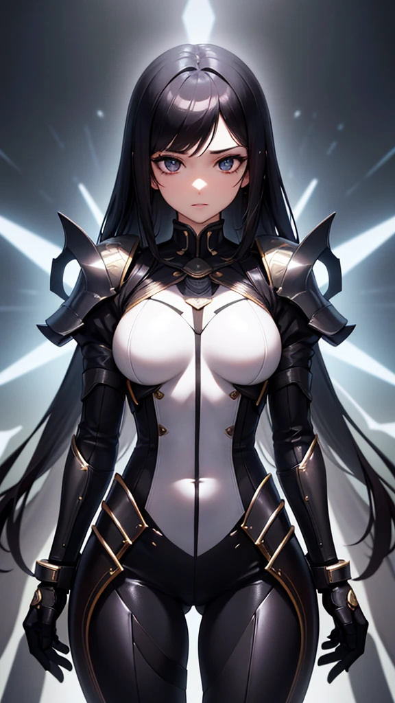 young girl, Long black hair, violet eyes, Men's armor, Masterpiece, hiquality