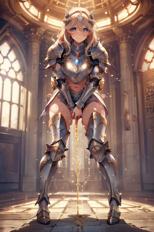 ( one beautiful woman inside the aquarium building 、 beautiful woman with anatomically perfect body wetting the floor with pee、knight、Detailed hand、perfect hand、 perfect face、 beautiful eyes、Beautiful Hair)、(armor、armor、Loin cloth)、(Beautiful Women Put Up With Pee 、The strongest need to pee、 pee leaks:1.2)、( erotic body twists 、Holding the crotch、Wet the floor with pee:1.3)、(Standing painfully)、(Astonishment、Hurry、Desperate、blush、despair、 tilting your head 、 looks up:1.2)、 closes the eye、 top quality