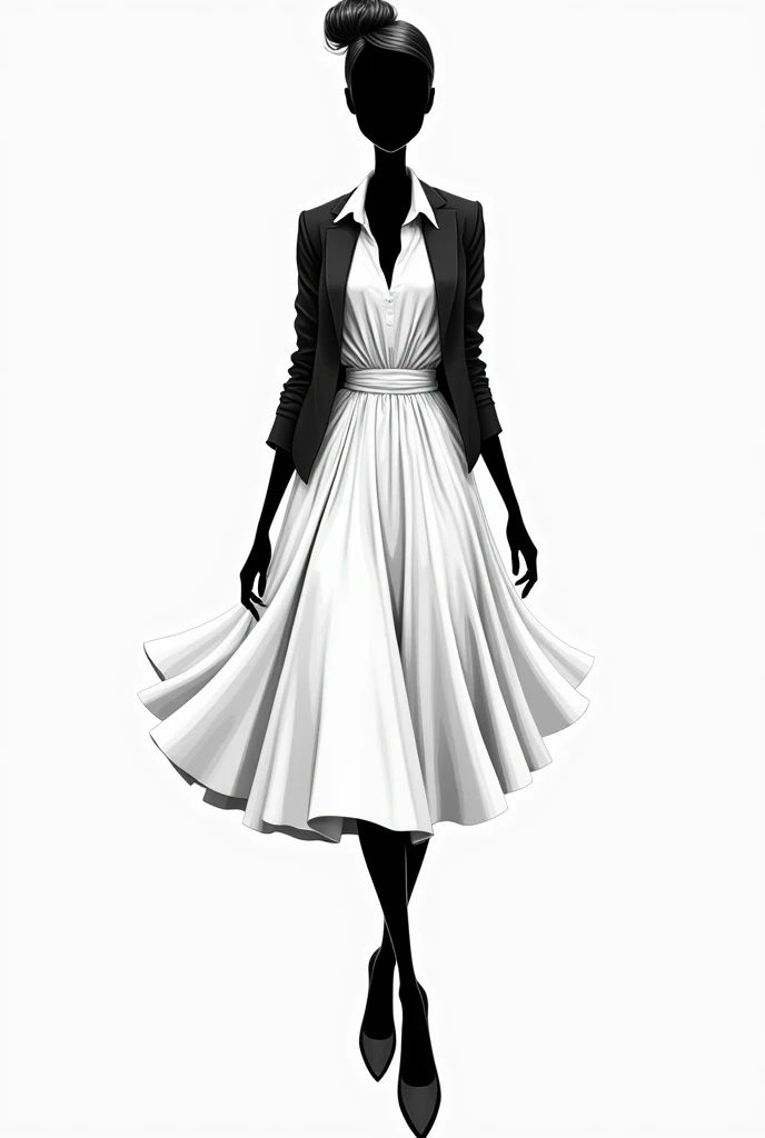 Draw a nine head fashion illustration pencil sketch effect
of a female wearing a long dress with long trench coat