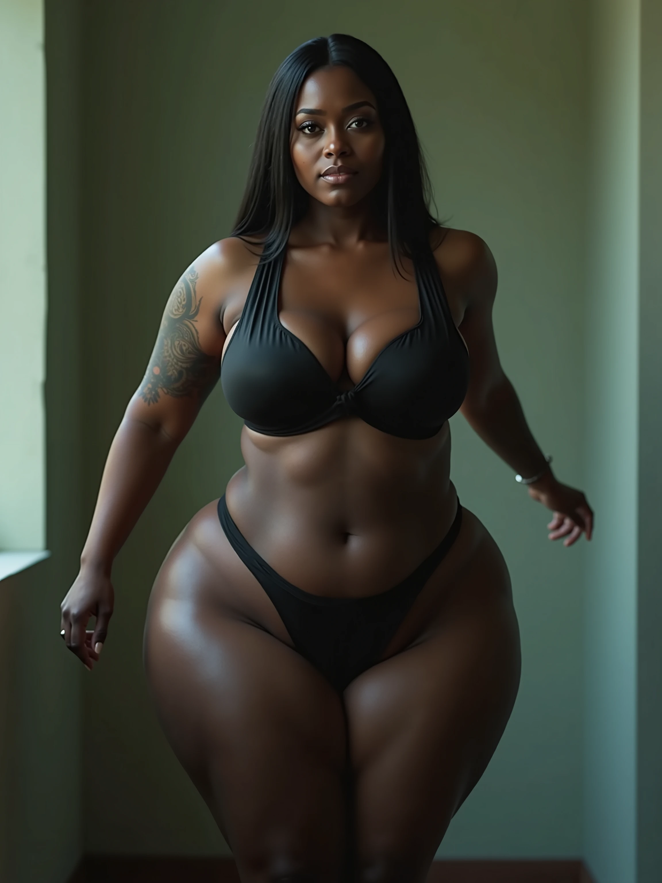 dark skin_Femelle, poitrine, gros seins, voluptueux, thick thighs, hanches larges, gros cul, cul massif, dreadlocks, High resolution, Regarder la visionneuse, pose sexuellement, Serait, seductive look, déguisement de vache, yeux marrons, position assise, belle photo, HD resolution, white top with number 18, sweatshirt à capuche, leggings