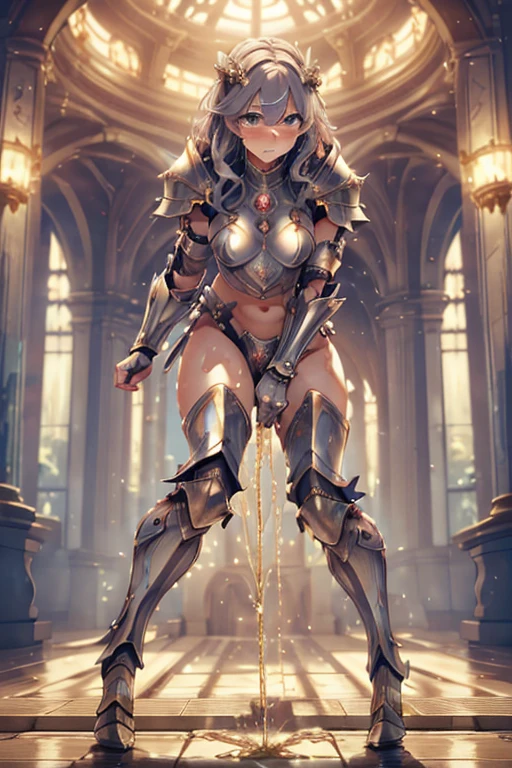 ( one beautiful woman inside the aquarium building 、 beautiful woman with anatomically perfect body wetting the floor with pee、knight、Detailed hand、perfect hand、 perfect face、 beautiful eyes、Beautiful Hair)、(armor、armor、Loin cloth)、(Beautiful Women Put Up With Pee 、The strongest need to pee、 pee leaks:1.2)、( erotic body twists 、Holding the crotch、Wet the floor with pee:1.3)、(Standing painfully)、(Astonishment、Hurry、Desperate、blush、despair、 tilting your head 、 looks up:1.2)、 closes the eye、 top quality