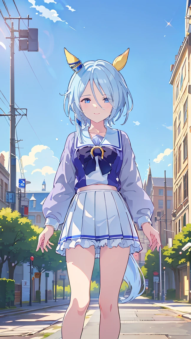 masterpiece,  top quality,  high definition ,  very detailed , delicate(((KS Miracle))), (((Horse Girl))), (((White underwear。))), (((smile))), (((Bare legs))), ((( punch))), (((Outdoor))), (((Around town))), (((Electric pole))), ((( Standing ))), (((window))), (((blue sky))), (((smile))), ((Winter clothes))), ((( miniskirt)))