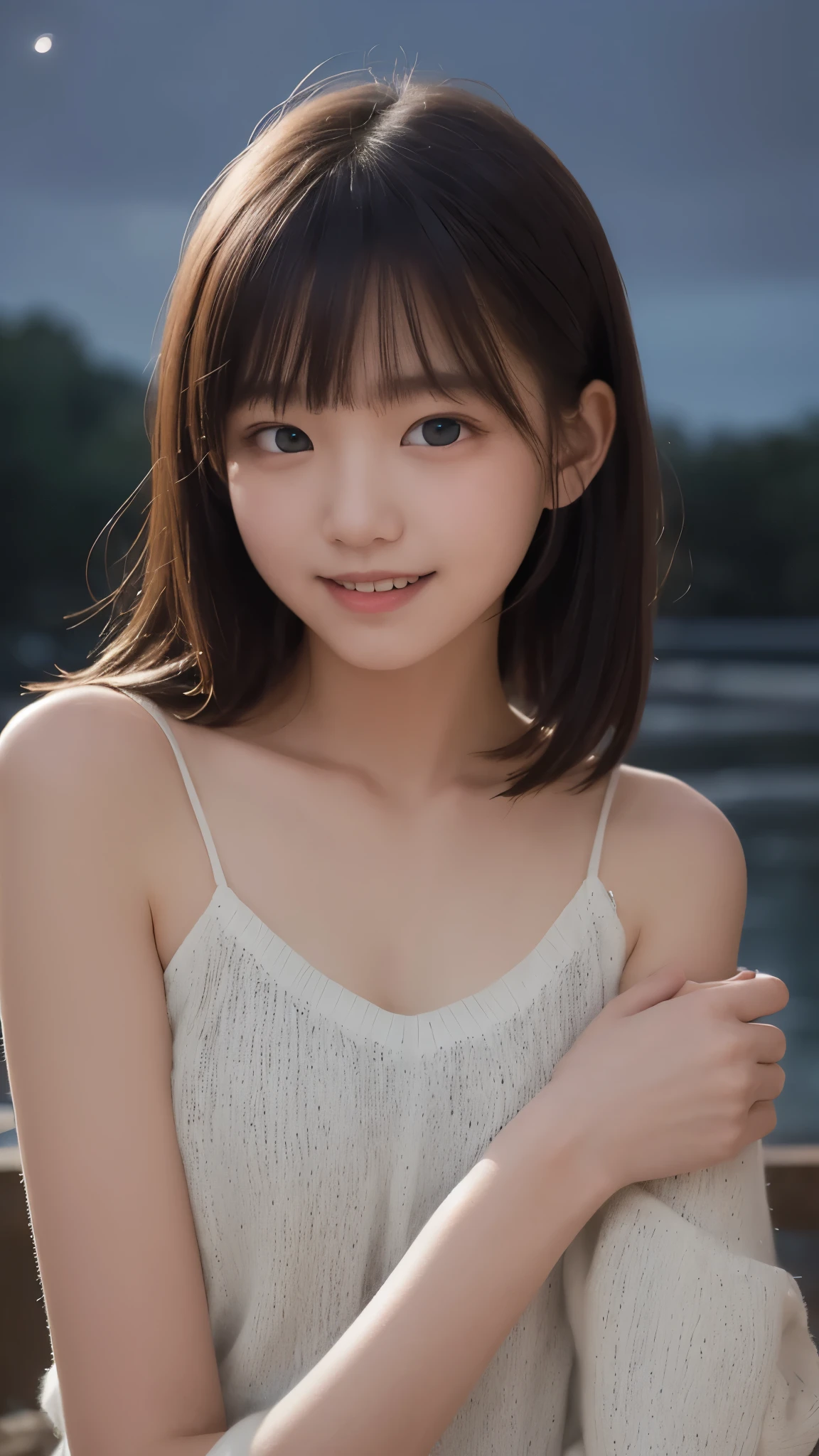 masutepiece, Best Quality, 8K, 10yo student, Teen, Raw photo, absurderes, award winning portrait, Smile, Solo, (Night:1.8), Idol face, violaceaess, Delicate girl, Upper body, Digital SLR, Looking at Viewer, Candid, Sophisticated,Thin arms, Professional Lighting, Film grain, chromatic abberation, (Eyes and faces with detailed:1.0), (Bokeh:1.1) , (qipao dress:1.0) , closes mouth