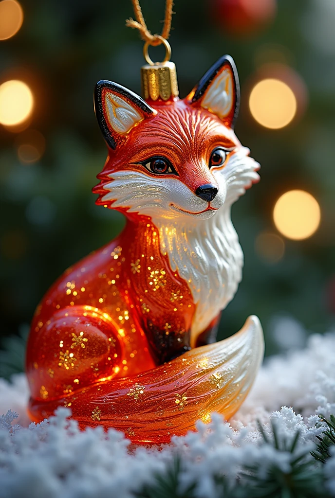 Christmas Toy ,  Beautiful,  made of Fox-shaped glass, Очень милая и  Beautiful, bright colors, rich colors ,  Best quality ,  masterpiece fails,  complex textures ,  as detailed as possible , 8 k,