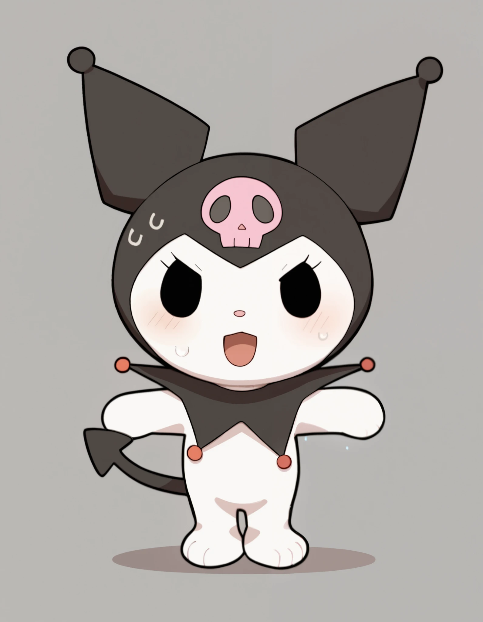 (Cute:1.2|Kawaii:1.3|chibi:1.4), (bunny:1.2), flat colors, ((((kuromi)))) with ((white body)) and ((detailed black hat)) and ((clear black eyes)), ((kawaii, anthro, cute, sfw, curvy body, low size boobs, solo, full body focus, sparkle in eyes, bedroom, bra, panties, blush, hearts around, seductive)), (detailed background, half body shadow, light on the body), (intricate:0.7), (high detail:1.2), (unreal engine:1.3), (sharp focus:1.1), (masterpiece, best quality, 4k, 2k, shaded, absurd res)