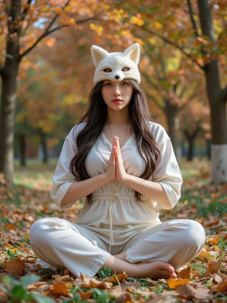  Full Body Photo of a Woman in Lotus Pose，original，Filming，(Clear focus:1.5)，(Reality:1.4)，Twilight，Volumetric Lighting， super high resolution， Dramatic Lighting ， Appears on a White Background ，(confusion，Mandala，Green Leaf) , Fox Demon, Fox Mask, Short coat, Foxfire Curse, Fox Family, Transformation, Depth of Field, Dreamy atmosphere, The most beautiful Chaos , grace,  Brutal Design Dark Theme ，Flower of Death， Aetheric Flower ， Shiny Line ， Shiny Example ， Tracking Example ，flash，Backlight，translucent，Light Particles