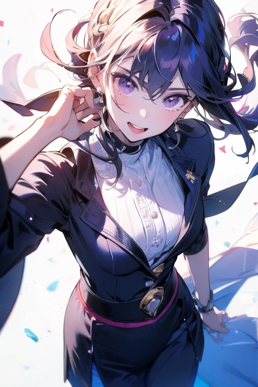 One Fighting Girl, ponytail, Black Hair, Slender body,Thin chest,Slanted Eyes, Thin chest, height: 155cm,Illustration effect, High School Uniform,Navy Blue Blazer,White blouse,Orange ribbon,Gray knee-length flared skirt,Navy blue knee socks,Black shoes,High Speed Kung Fu Stance,Throw a punch full of aura,High resolution, masterpiece, Accurate, Anatomically correct, number々Awards, Highest quality, corruption, detailed, High resolutionモデル, 高いdetailed, retina, Very detaileded, Textured skin, 超High resolution, vision, Background Blur, Lens flare, Anatomically correct, Anime Style, Perspective, 