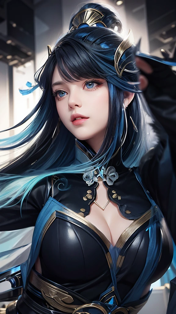(masterpiece),((ultra-detailed)), (highly detailed CG illustration),(expressionless), (best quality:1.2),(1girl:1.2),High quality texture, intricate details, detailed texture, High quality shadow, a realistic representation of the face, Detailed beautiful delicate face, Detailed beautiful delicate eyes, a face of perfect proportion, depth of field, ((Lens Flare, Ray tracing)), perspective,20s , perfect body, (narrow waist:1.3), distinct_image, (lustrous skin), solo focus, (finely detailed beautiful eyes and detailed face), (streaked hair ), light source contrast, ((long hair)), (pureerosface_v1:0.5) , (ulzzang-6500-v1.1:0.5), ((floating hair, windy)), hair stick <lora:yue:0.8> ,yue, 1girl, solo, high heels, sitting, long hair, bluish gray hair, bangs, yellow eyes, beautiful, Chinese dress, (big breasts:2),