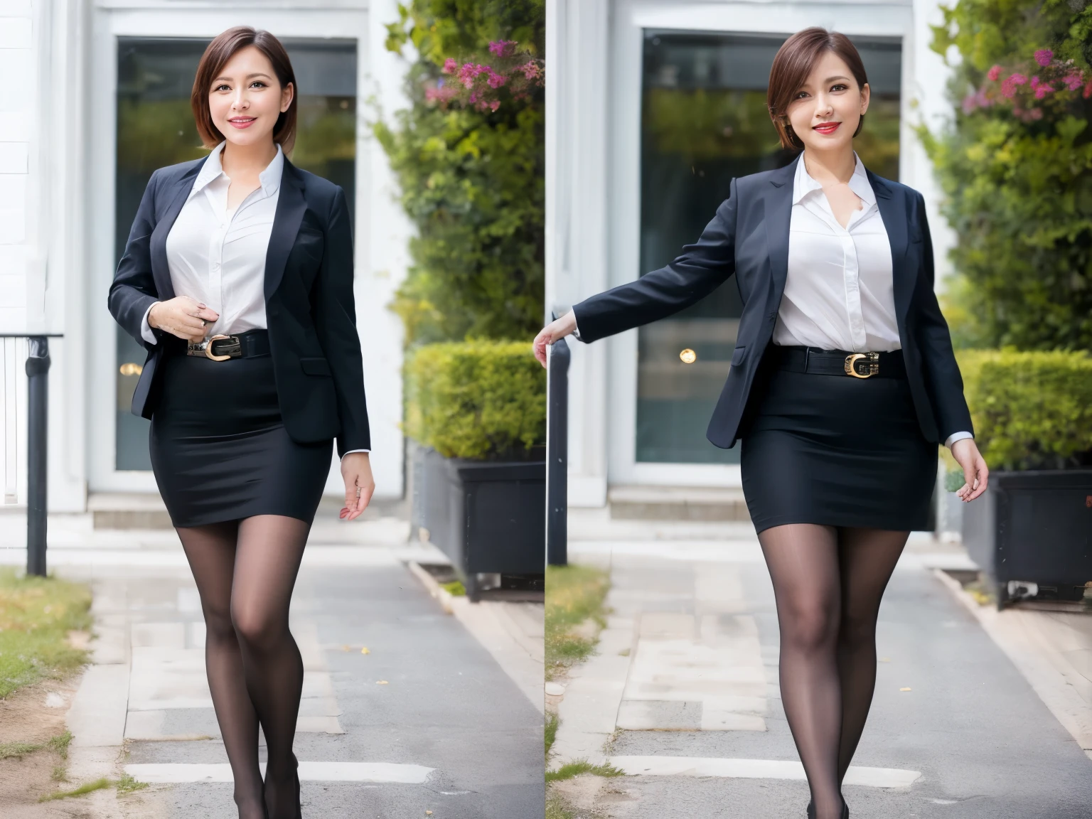 top quality, masterpiece, realistic , high definition , 8k RAW photo,Alone, one girl, Cute beautiful mature woman、43 years old、 Standing 、smile、 Business Skirt、 Ultra Realistic Pantyhose 、Wet inner thighs、 spread your legs 、 high heels