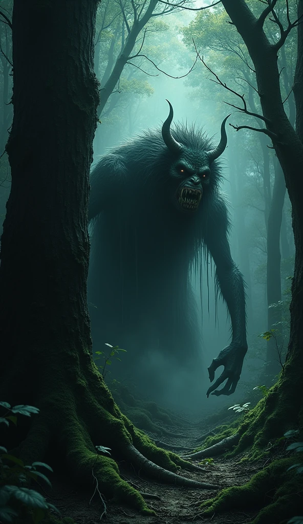A beautiful forest In that forest there was a nervous demon Long hair Stout little body Ajanu arms Rough face Scary eyes Darkness Moonlight around the forest Krishna was born in a terrible prison. At the time of his birth, there was thunder and lightning in the earth. Heavy rains and floods.