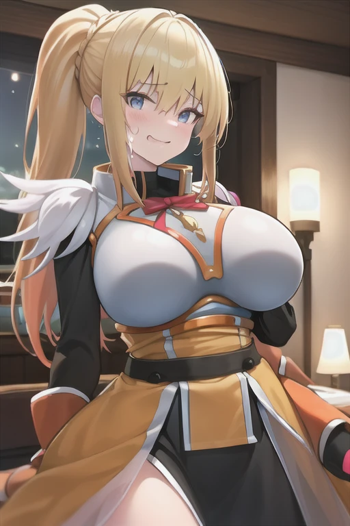 highest quality, High resolution, One girl, Long Hair, Blonde, x hair ornaments, blue eyes, Wolf Cut, hair ornaments,darkness \(KonoSuba\), Large Breasts, city, Outdoor, Ahegao,nude,Sex