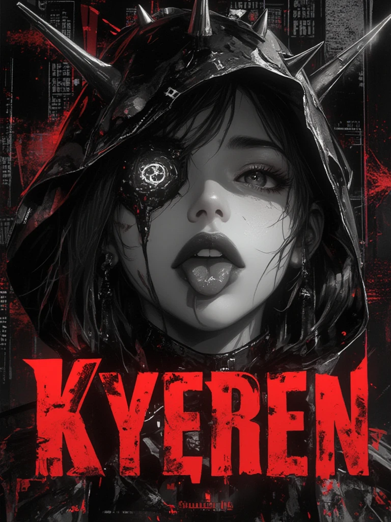 Retro graphics Rated R, nsfw, sexy female cyborg, magazine cover, poster art , Lovecraftian horror theme, bold huge text, surrealism design layout.