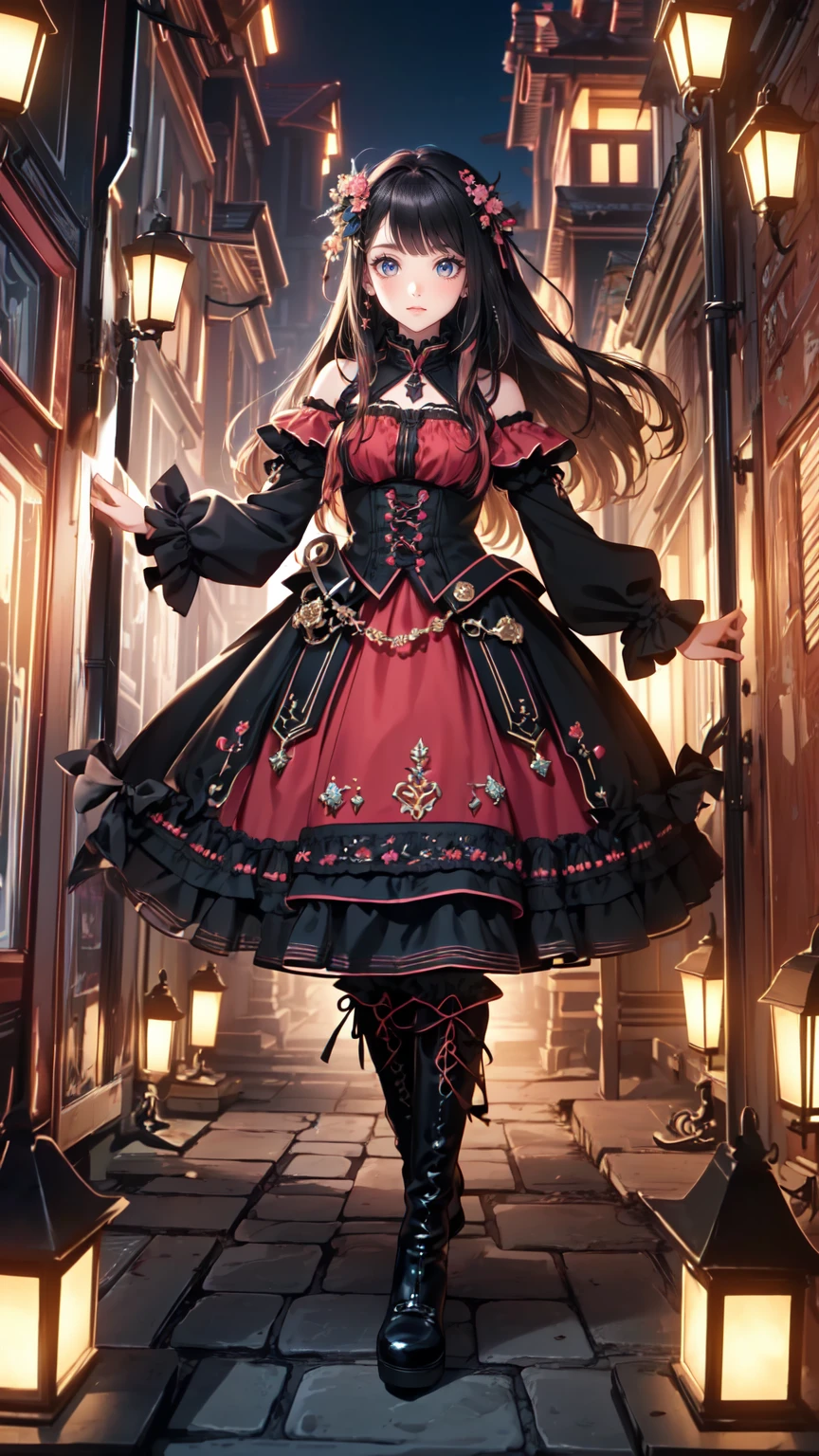 ( masterpiece : 1.2), (  very detailed: 1.2), (  very detailed CG: 1.2), (  high image quality: 1.2), (最  high image quality), 8k,  Animated Illustrations , 、  beautiful girl、とてもcute天使、  pink gothic dress 、cute、*********、smile、  Long Skirt、 Black long boots 、
