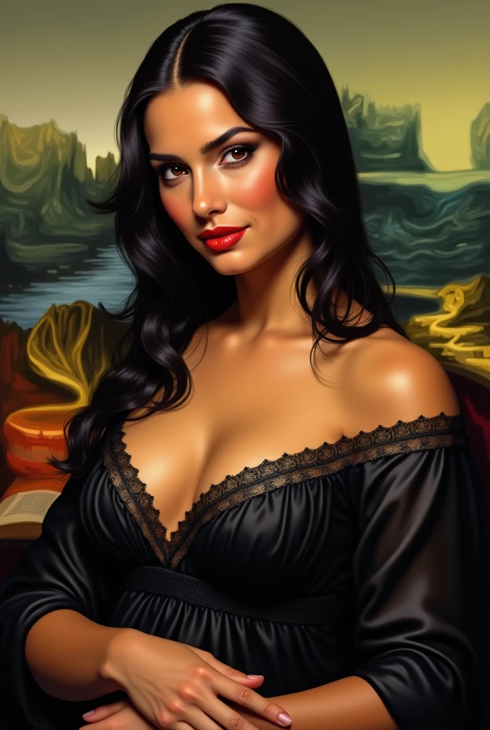Sexy, busty, naked, black hair, smoking pipe, nude