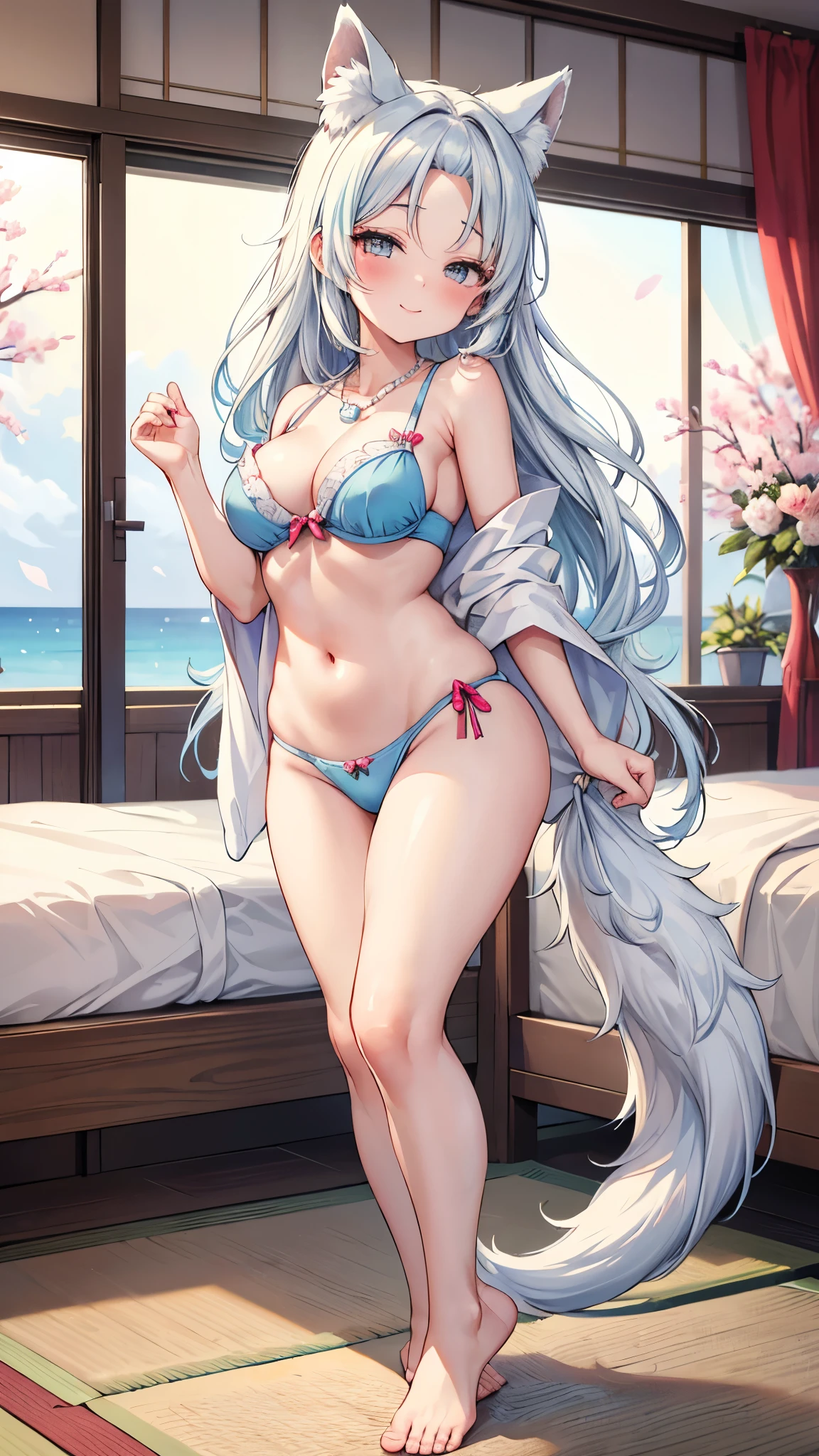 blue hair,teenage girl,Big breasts,bow tie