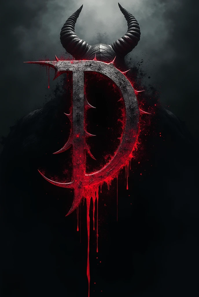 A evil logotipe of a letter D, in red color, with demons horns and demon tail