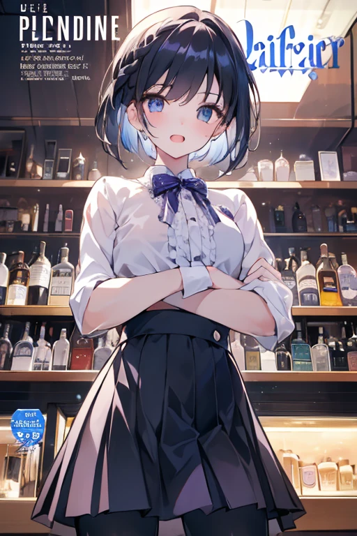 masterpiece, highest quality, High resolution, 1 Girl Yukina Himeragi Short Hair, White skirt-integrated dress that shows the middle part,stiletto heels,party venue,blush,smile