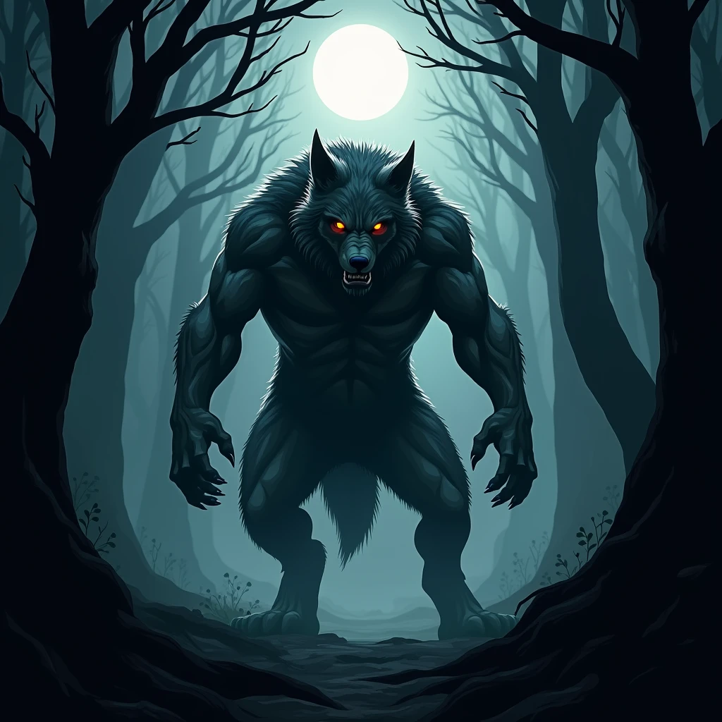 Alpha Fenrir, 13 foot humanoid werewolf, no shoes, glowing red eyes, muscular built, abs, furry, grey and black fur, ght, full moon, werewolf, tail, scars, pinning a girl on the wall