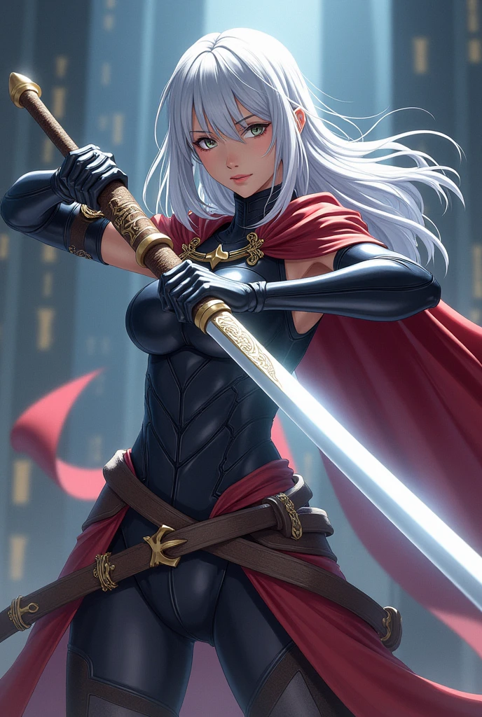 masterpiece, hyperrealistic, best quality, full body image, combat stance, (ultimecia from ffviii), horns, facial markings, white hair, time sorceress ultimecia's dress, purple magical energy around her