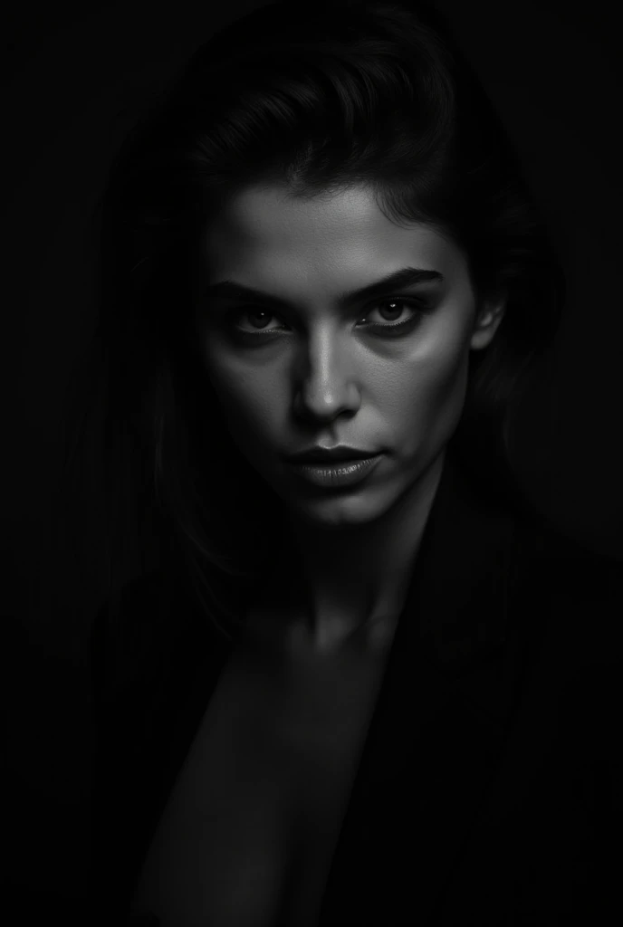 Black and white portrait photography, deep shadows, vogue photoshoot ...