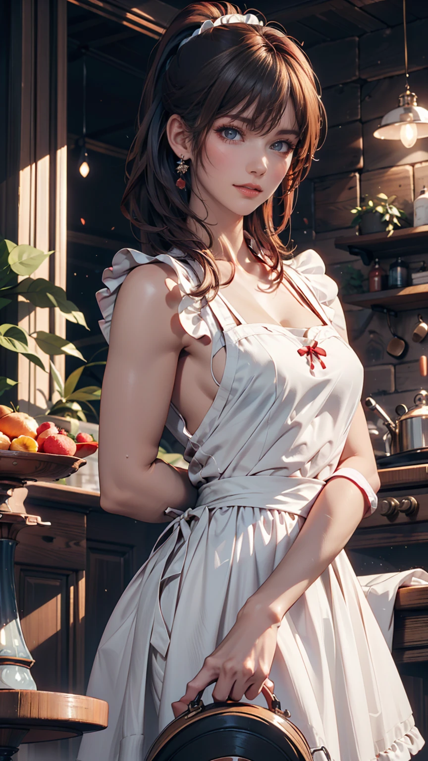 Maid, Blonde, Purple eyes, smile、Headdresaid服、Red hair、Pixie Cut、Sexy proportions、Sexy