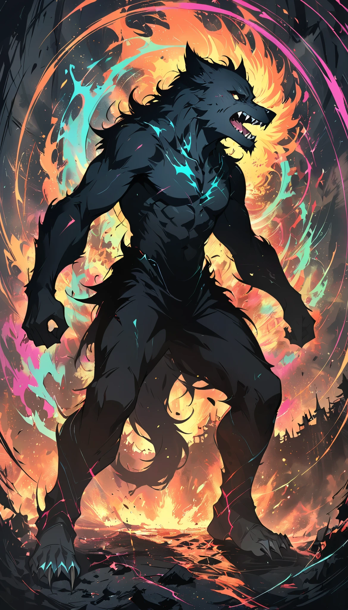 (mid_shot:1.3),(1 male:1.2),(muscle maned wolf:1.1),(frontal illumination:1.2),with a silver body and glitters with lights above,extreme iridescent reflection,in the style of vray tracing,vibrantmanga,shiny/ glossy,rococo pastel,fluid form,tinycore,fluid impressions,vray,machine aesthetics,yanjun cheng,silver,shiny eyes,fluidform.,the young warrior,male characteristics, detailed bulge, vpl, beard, bulge, nice bulge