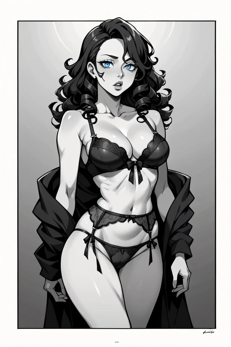 ((ultra quality)), ((masterpiece)), Tomie, Black & White Style, manga, ((black long hair)), ((curly hair)), (Beautiful face), (beautiful female lips), (), charming, ((sexy facial expression)), looks at the camera with a slight smile, (skin white), (White skin), glare on the body, ((Detailed eyes)), ((Brown eyes)), (juicy female lips), (dark eyeliner), (beautiful female hands), ((ideal female figure)), ideal female body, beautiful waist, beautiful hips, medium breasts, ((subtle and beautiful)), A seductive stance (close up of face), (одета в японскую школьную форму Black & White Style) background: The Japanese School, corridor, ((depth of field)), ((high quality clear image)), (clear details), ((high detail)), realistically, professional photo session, ((Clear Focus))