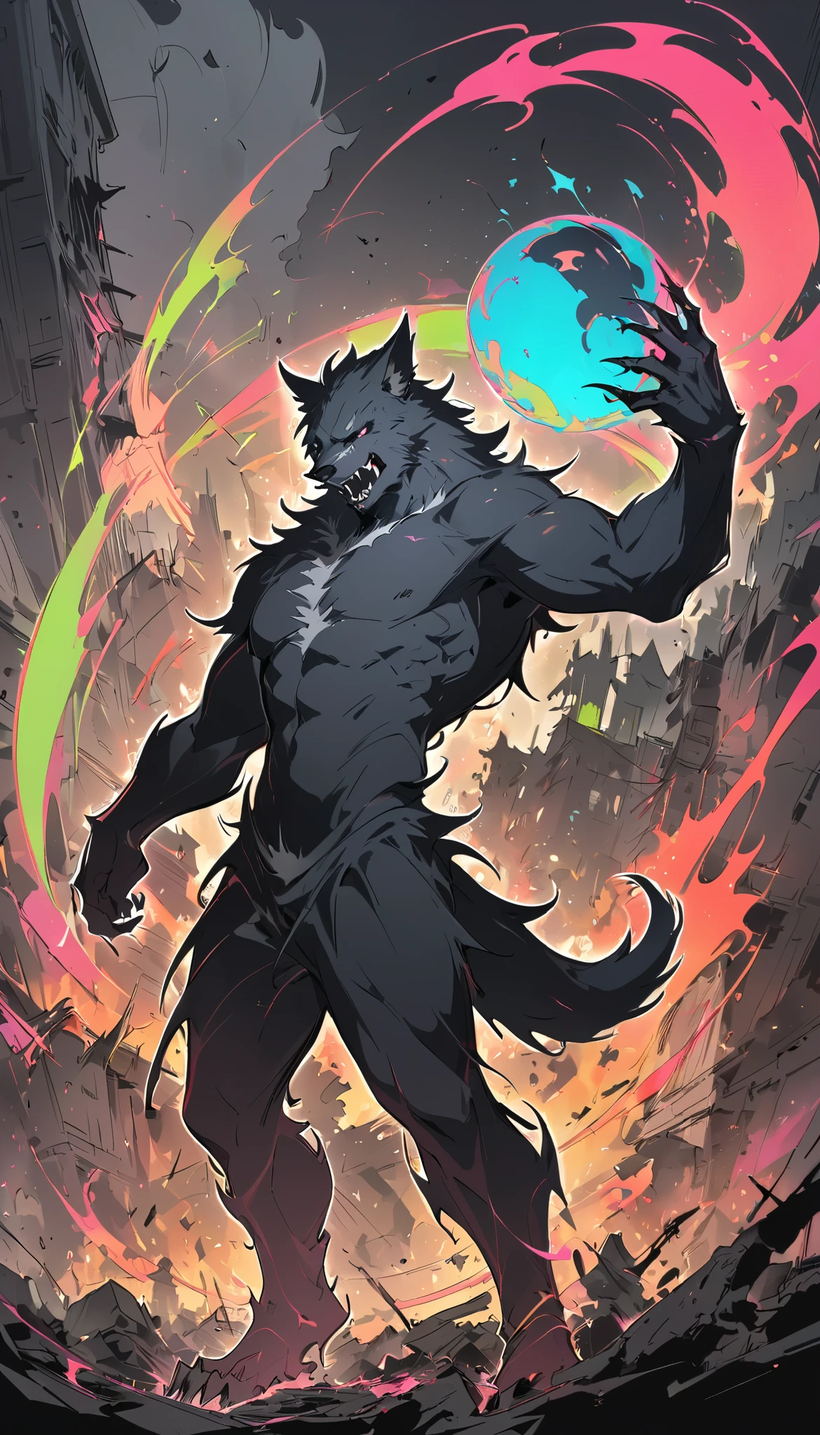 werewolf gigantic black humanoid wolf.