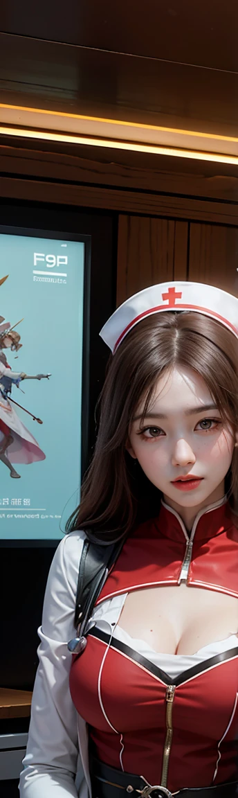 Experiment Room, 8k resolution, masterpiece,  top quality,  Award-winning works ,  unrealistic, Only sexy women,  healthy body, Age 25, White wavy long hair,  headband, big, Hard, Swinging Bust, nurse, Nurse uniforms with complex structures, nurse cap, Stethoscope,  elegant ,  very detailed,   DIGITAL PAINTING , artステーション, コンセプトart, smooth,  sharp concentration, shape, artジャム、 Greg Rutkowski 、Alphonse Mucha、 William Adolphe Bouguereau 、art：Stephanie Law , Magnificent hospital background, Royal Jewel, nature,  full shot , Symmetric,  Greg Rutkowski ,  Charlie Bowwater, beep, Unreal 5,  surreal, Dynamic Lighting, ファンタジーart, Complex colors, Colourful Magic Circle , flash,   dynamic sexy poses ,  A robot suit with a complex structure, Complex colorsのロボットスーツ, Tight robot suit, Hospital room, 