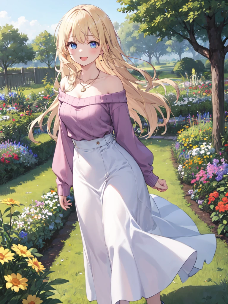 小さなgirl、The arrival of spring、hip shot、thick thighs、thick thighs、 big ass、chest is small、(alone:1.5,)Super detailed,bright colors, very beautiful detailed anime face and eyes, back view、 shiny_skin,girl, ((Purple long hair,Inner color is red 、forehead is exposed.、green eyes、、shiny hair, delicate beautiful face, blush、(turquoise eyes), White skin, Valletta, earrings,、blue flower field、(((Floral pink、See-through、turtleneck clothing、tight、white tight skirt)))、twin tails、smile、happy face、face dyed red