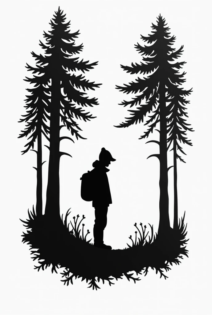 a hiker trekking through a serene snow-capped mountain and a dense forest. The mountains tower high into the sky, with their peaks covered in white snow, giving a sense of infinite grandeur and majesty. Below the mountain range, the forest sprawls out, lush and verdant, reaching up to the sky. The hiker is dressed in warm clothing and boots, carrying a backpack, walking with a steady pace. He leaves footprints in the snow and is also trekking through the dense forest, surrounded by green vegetation and trees. The entire scene exudes a sense of calm and beauty, making one feel comfortable and peaceful, Woodcut prints<lora:vynstickBWVinyl_vynstickV1:1>