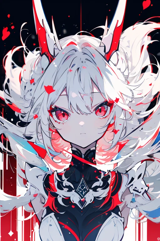 Demon girl, cute, white hair, red horns, black mask, light armor, tight pants, pants are slightly torn
