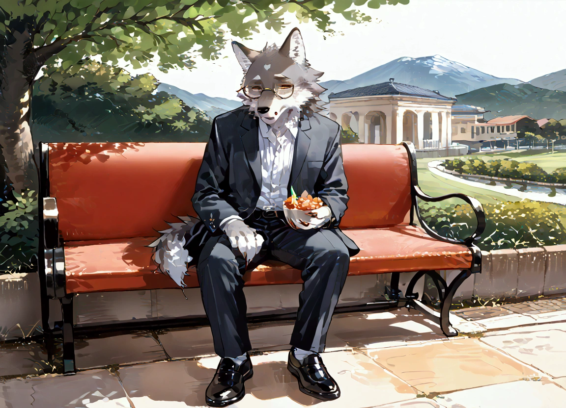 
(solo:1.3),1boy\((wolf:1.4),(kemono),(furry),(old:1.3),bald head, tired,worn-out suit, businessman, glasses,fangs,sharp teeth,sharp nails, eating lunch. at the bench, in a park, solitude,full body\).The park is a nice day and many people playing. score_9, score_8_up, score_7_up, score_6_up, score_5_up, score_4_up, source_anime,source_furry,rating_safe,rating_questionable,masterpiece, best quality, perfect anatomy , very aesthetic , absurdres,landscape,(long shot:1.3)