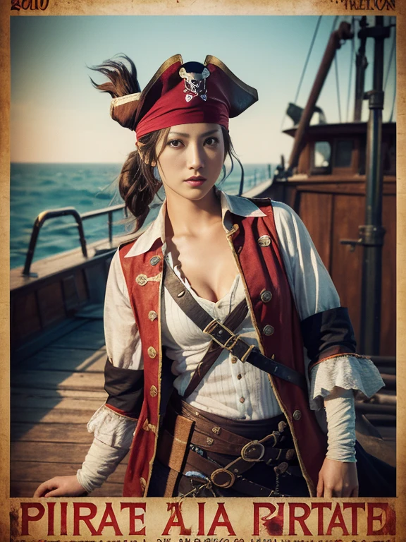 a female pirate aboard a vintage pirate ship